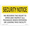Signmission OSHA Security Sign, 7" Height, 10" Width, Rigid Plastic, We Inspect All Packages Entering, Landscape OS-SN-P-710-L-11679 - alternate 1
